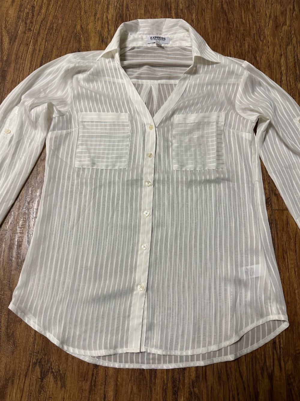 Express Women's Button Down Blouse Long Sleeve Ivory Sheer Size XS